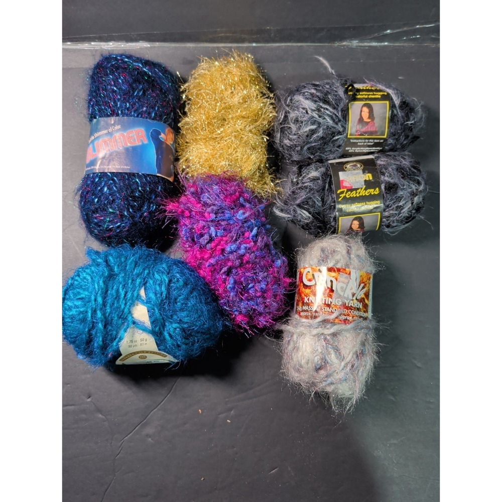 Lot Of 7 Fun Fur Fancy Yarn - Various Colors